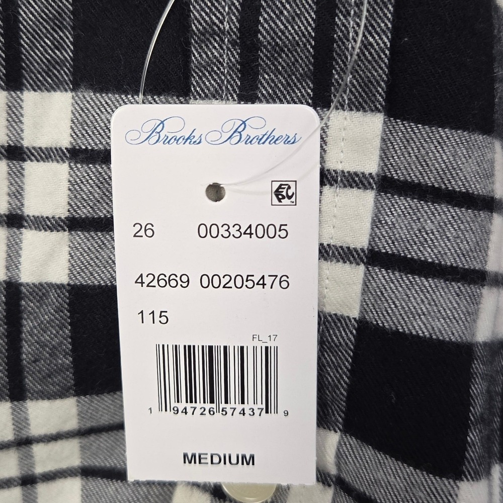 Brooks Brothers Button Down Flannel Shirt Mens Medium Black White Plaid NEW - Picture 5 of 8